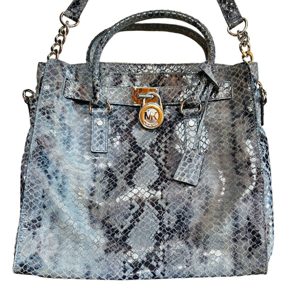 Michael Kors Blue Suede Python Embossed Hamilton … - image 3